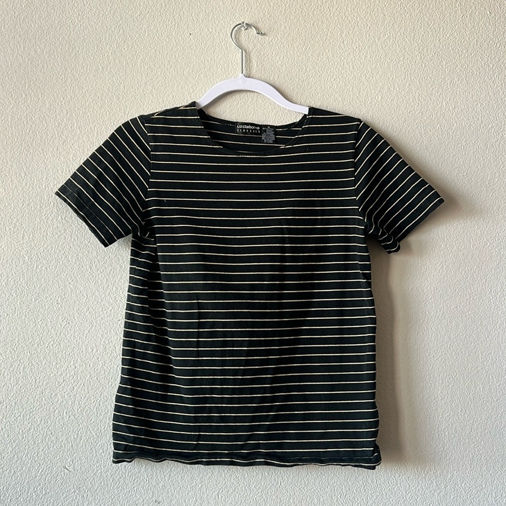 Liz Claiborne Black & Cream Striped T-Shirt - Size Medium